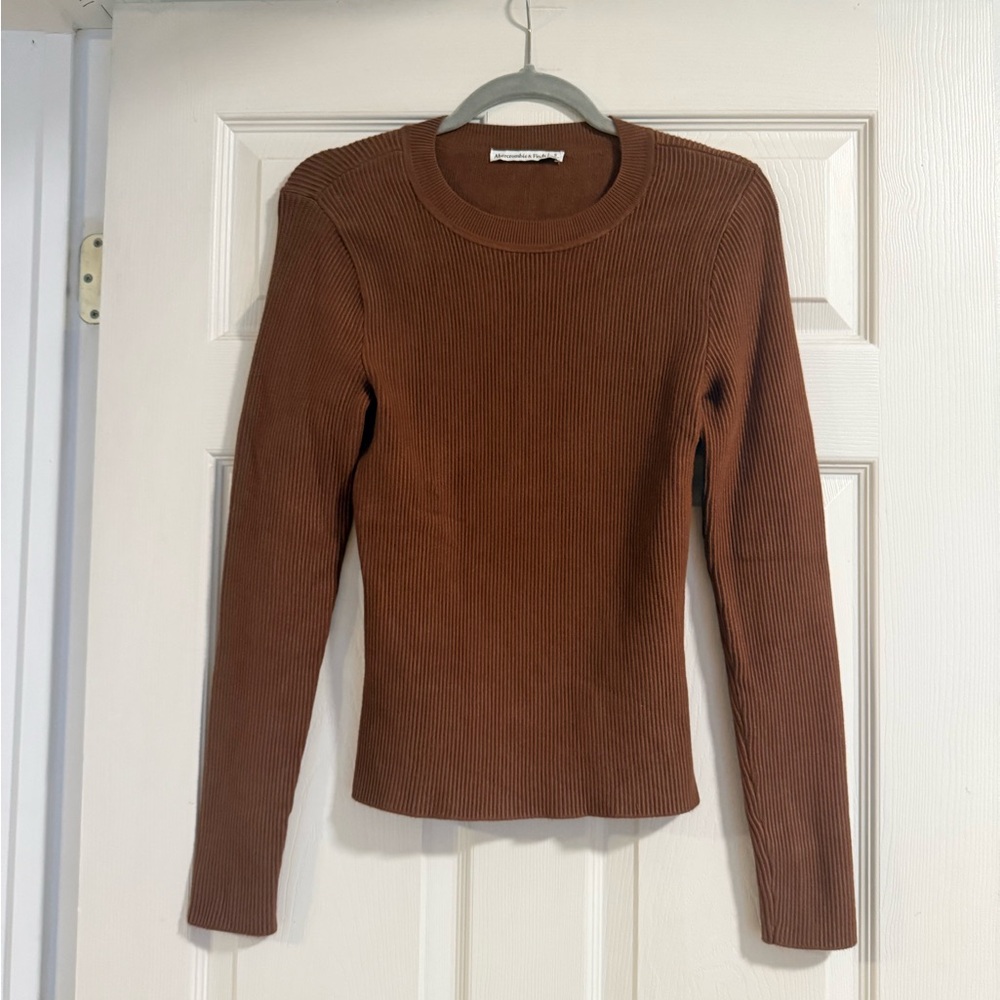 Abercrombie & Fitch Brown Ribbed Crew Neck Sweater